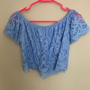 Blue lace crop shirt